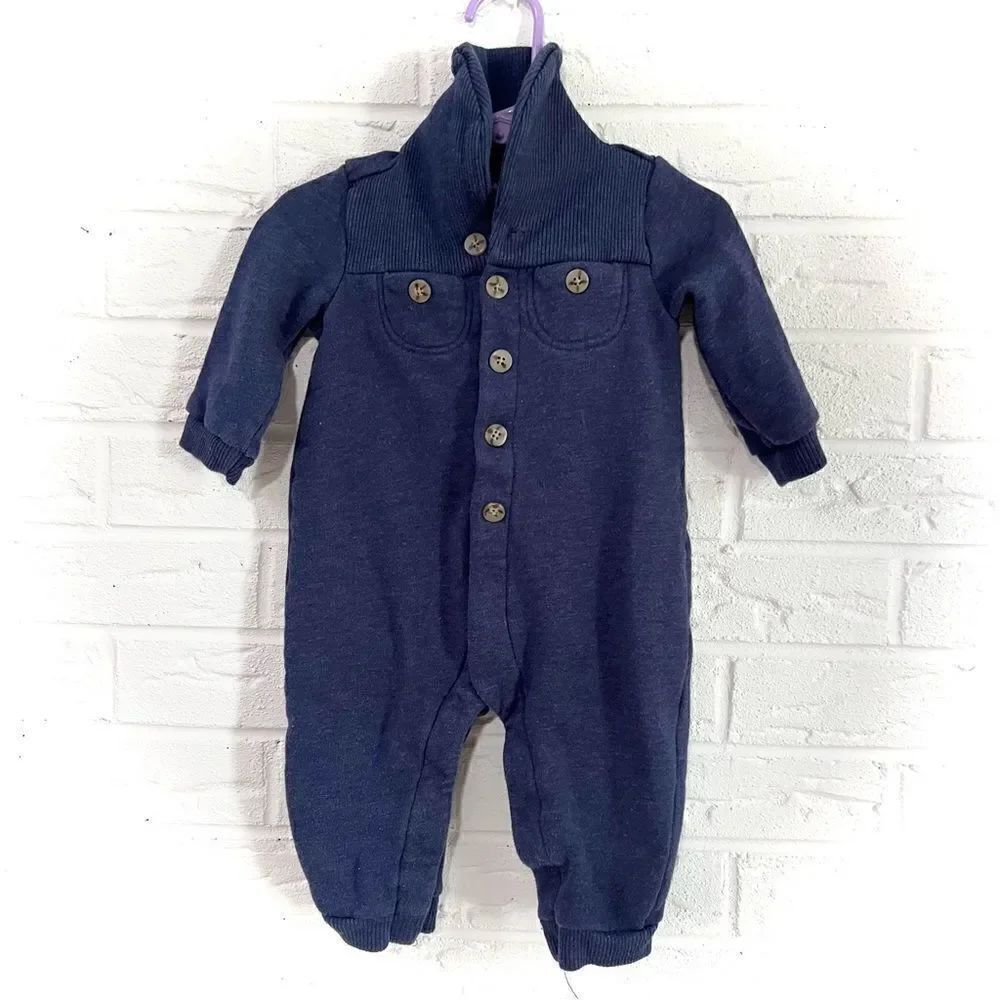 🚨4/$25 Baby Gap Navy One-Piece Button Collared Romper Size 6-12 Months